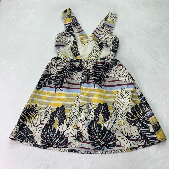 H&M Womens Sz 6 Yellow Palm Open Back Cocktail Sundress Coastal Beach Summer - Picture 4 of 9